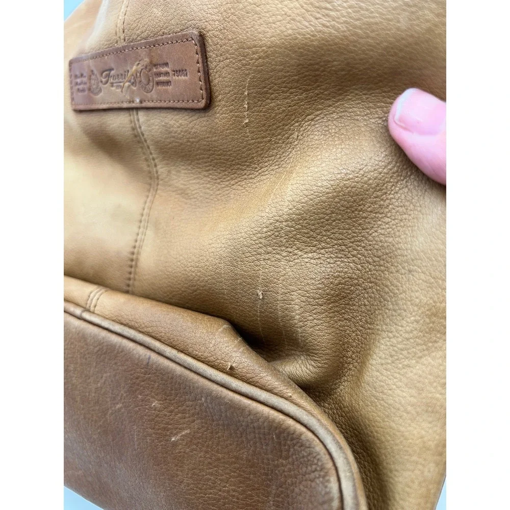 Boho Y2K Fossil Genuine Leather Handbag Satchel Tan Cognac minimalist, everday - Picture 10 of 12